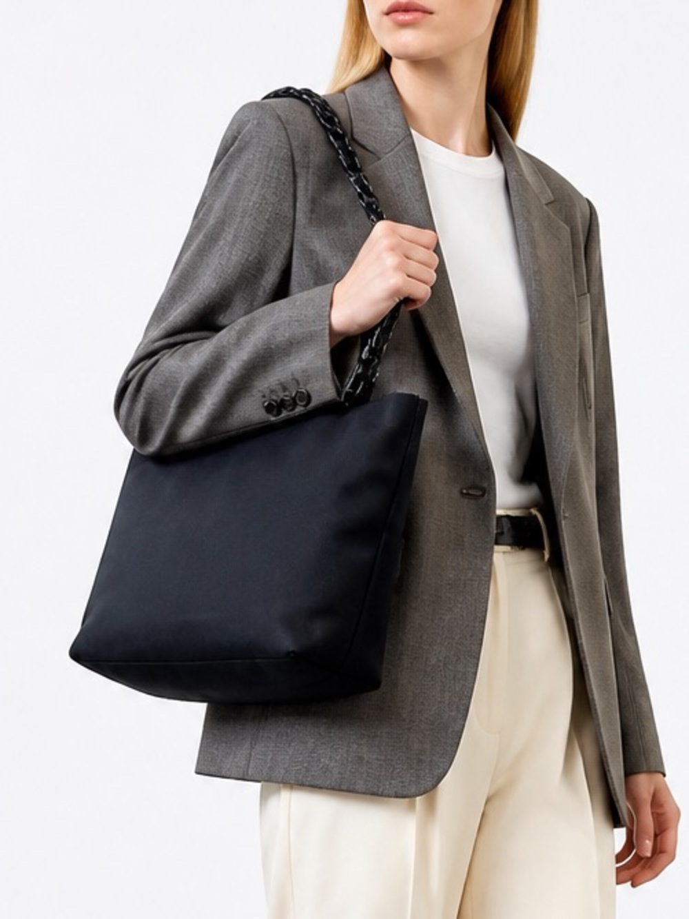 Salvatore Ferragamo Nylon Chain Tote Shoulder Bag in Black